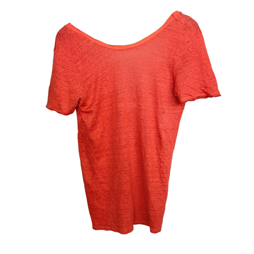 Project Social T Orange 100% Linen Scoop Back T-Shirt XS Raw Edge Boho USA Made